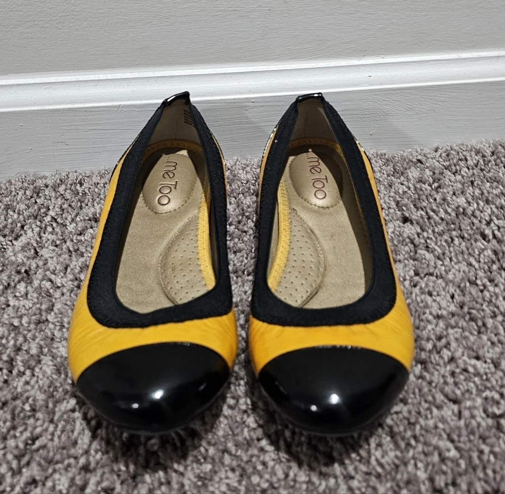 Me Too Yellow and Black Cap Toe Ballet Slippers Size 6m